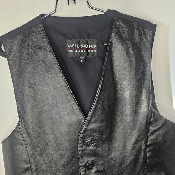 Wilson's Black Leather Bikers Vest Size Large Men's Moto Western Classic - Picture 2 of 6